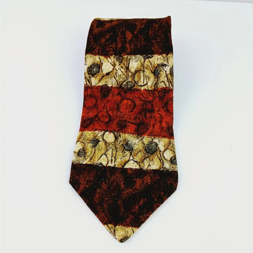 Ermenegildo Zegna Italy 100% Silk Tie Rust Brown Black Beige Necktie